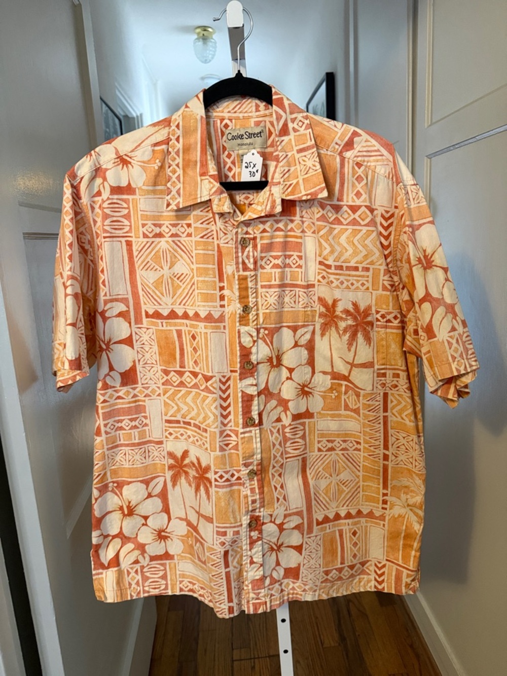 Cooke Street Orange and Cream Tropical Hawaiian Print Button-Down Shirt